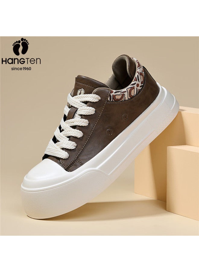 Hang Ten Men's Classic Sneakers Spring New Lightweight Casual Shoes Fashion Sports Shoes Thick Sole Durable Brown Size 43 - Image 4