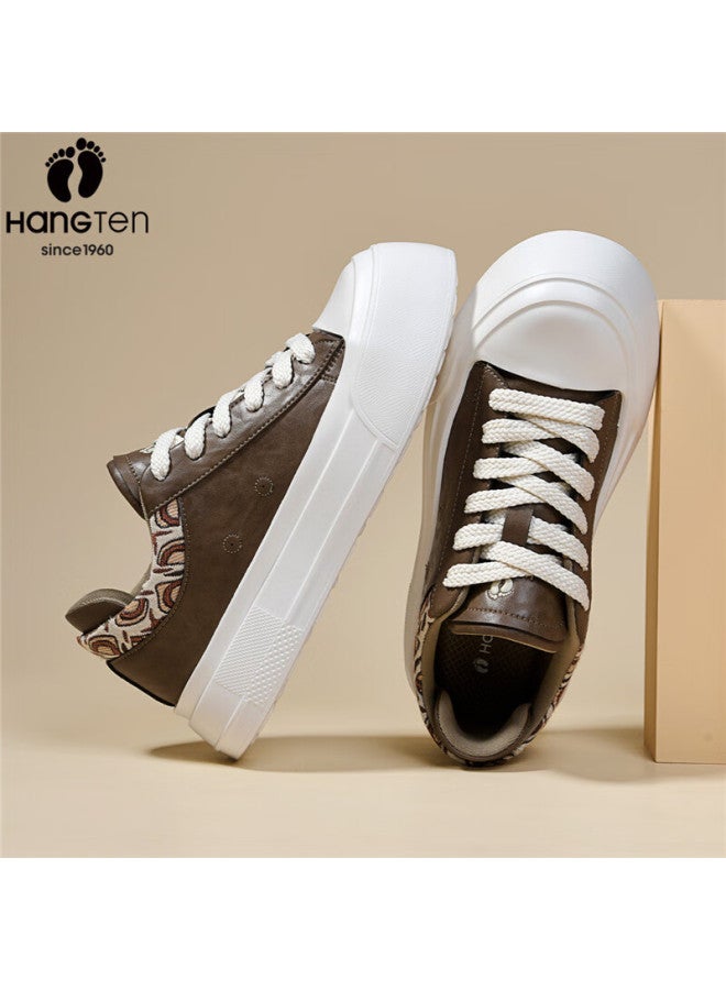 Hang Ten Men's Classic Sneakers Spring New Lightweight Casual Shoes Fashion Sports Shoes Thick Sole Durable Brown Size 43 - Image 3