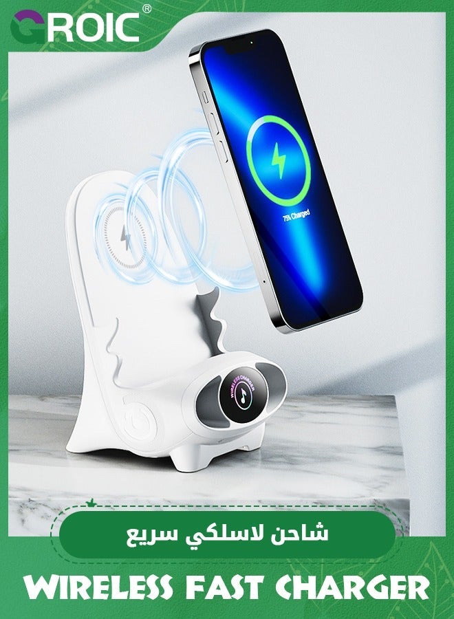 GROIC White Mini Chair Wireless Fast Charger Multifunctional Phone Holder,Upgraded Charging Station with Speaker Function, Supply for All Phones,Phones Holder Stand Desktop Decoration  - Image 1