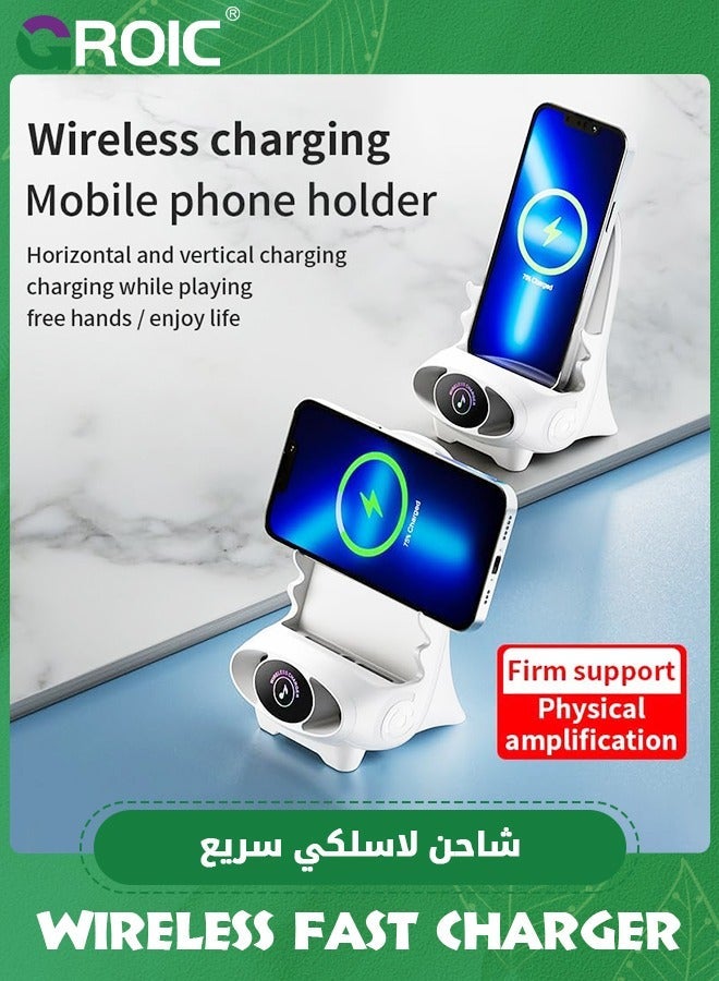 GROIC White Mini Chair Wireless Fast Charger Multifunctional Phone Holder,Upgraded Charging Station with Speaker Function, Supply for All Phones,Phones Holder Stand Desktop Decoration  - Image 2