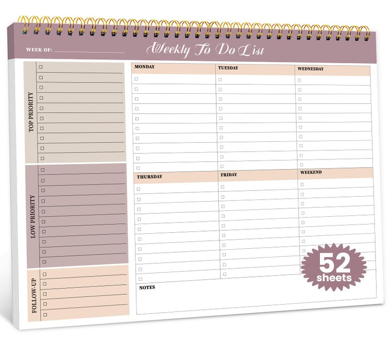 ZOTIA Weekly To Do List Notepad with 52 Undated Sheetsï¼ˆ8.5"Ã—11"ï¼‰- Undated Weekly Planner Notepad for Office Desk Accessories and Supplies - Midnight Lilac - Image 1