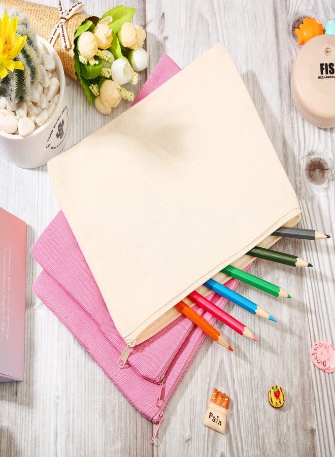 ميكو مجموعة من 16 حقيبة قماشية فارغة لمستحضرات التجميل، حقائب مكياج متعددة الأغراض بسحاب، حقائب أدوات تجميل للسفر، حقائب أقلام رصاص، حقائب حرف يدوية سادة (كبيرة، بيج ووردي) - Image 4