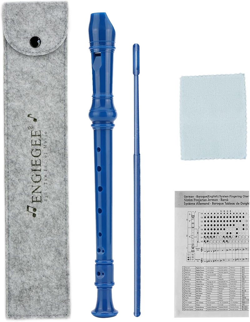 ENGIEGEE SJOYS 8-Hole Soprano Descant Recorder with Cleaning Rod and Case Bag for School Student Home Entertainment, Blue - Image 1