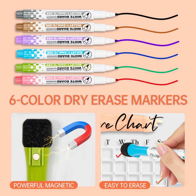UNIQOOO Magnetic Dry Erase Acrylic Chore & Weekly Calendar Set for Fridge, Refrigerator Visual Color-Block Design with 6 Color Erasable Magnetic Markers, Ideal for Kitchen Meal Planner & Fmaily Work Task - Image 5