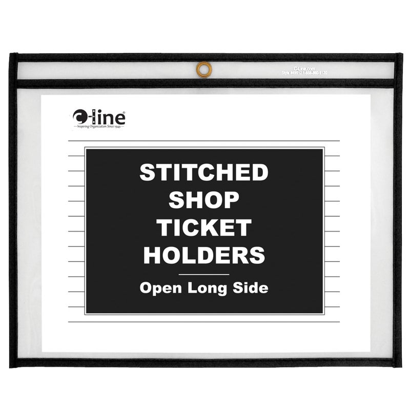 C-Line Stitched Shop Ticket Holders, Both Sides Clear, Open Long Side, 12 x 9 Inches, 25 per Box (49912) - Image 1
