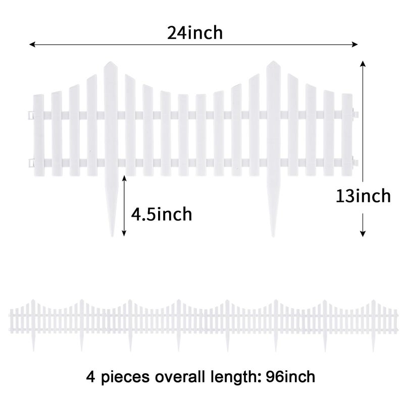 Sungmor Lightweight & Flexible Plastic White Edging Garden Picket Fence, Pack of 4 (One Piece L:24in, W:0.3in, H:13in) Above Ground Height 9.5in, Decorative Landscape Lawn Flowerbed Border Path Panel - Image 2