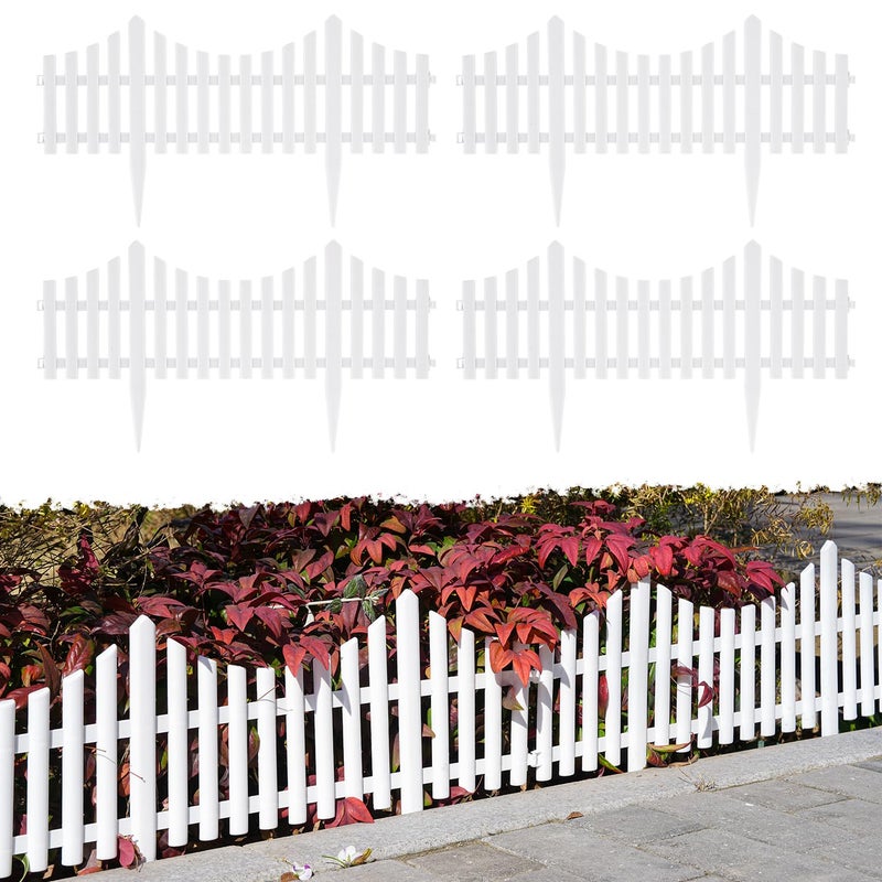 Sungmor Lightweight & Flexible Plastic White Edging Garden Picket Fence, Pack of 4 (One Piece L:24in, W:0.3in, H:13in) Above Ground Height 9.5in, Decorative Landscape Lawn Flowerbed Border Path Panel - Image 1