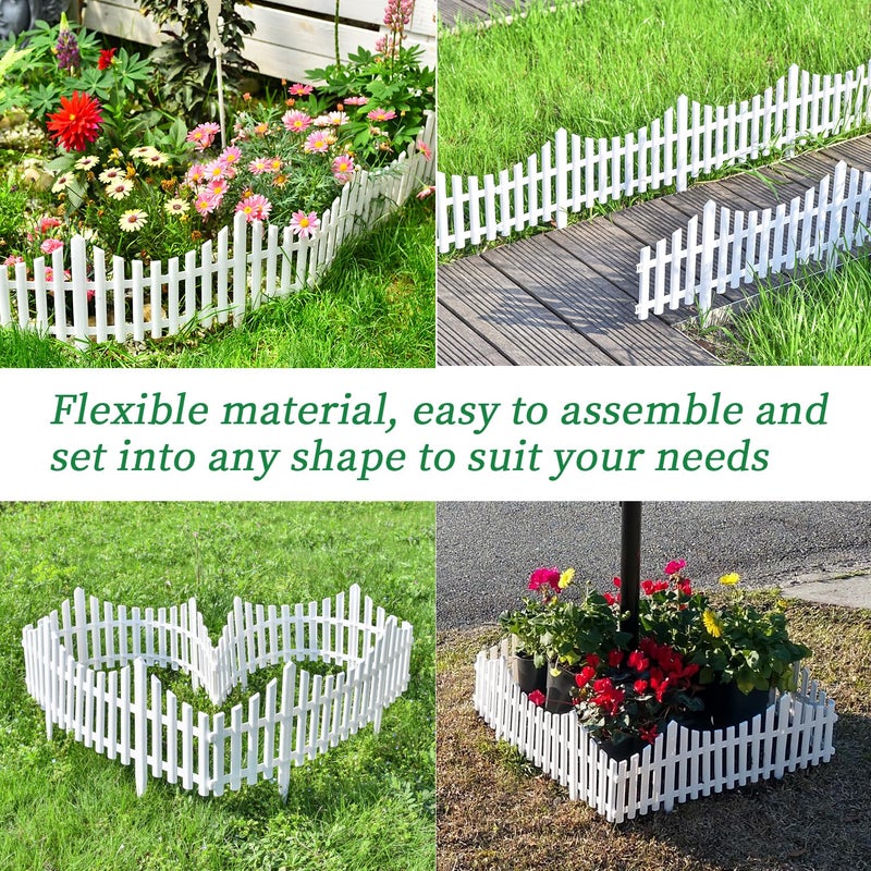 Sungmor Lightweight & Flexible Plastic White Edging Garden Picket Fence, Pack of 4 (One Piece L:24in, W:0.3in, H:13in) Above Ground Height 9.5in, Decorative Landscape Lawn Flowerbed Border Path Panel - Image 4