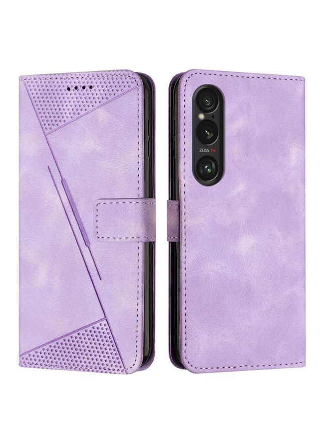 Green Tiger For Sony Xperia 1 VI Dream Triangle Leather Phone Case with Lanyard(Purple)