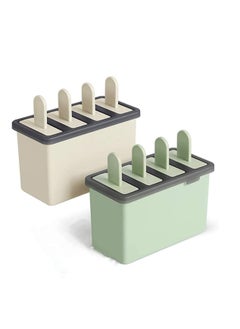 Popsicle Molds Sets 8 Ice Pop Makers Reusable Cream Mold Dishwasher Safe Durable DIY Popsicles Tray Holders with Silicone Funnel Cleaning Brush Kitchen Supplies Beige and Green