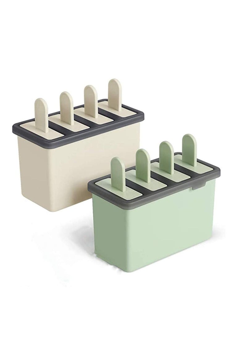 Y&D - Popsicle Molds Sets 8 Ice Pop Makers Reusable Cream Mold Dishwasher Safe Durable DIY Popsicles Tray Holders with Silicone Funnel Cleaning Brush Kitchen Supplies Beige and Green - Image 1