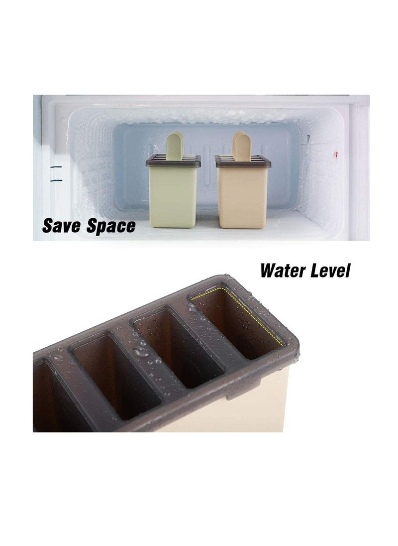 Y&D - Popsicle Molds Sets 8 Ice Pop Makers Reusable Cream Mold Dishwasher Safe Durable DIY Popsicles Tray Holders with Silicone Funnel Cleaning Brush Kitchen Supplies Beige and Green - Image 1
