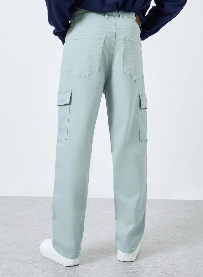 Styli Monochrome Loose Fit Utility Cargo Jeans for Men | Best Price UAE