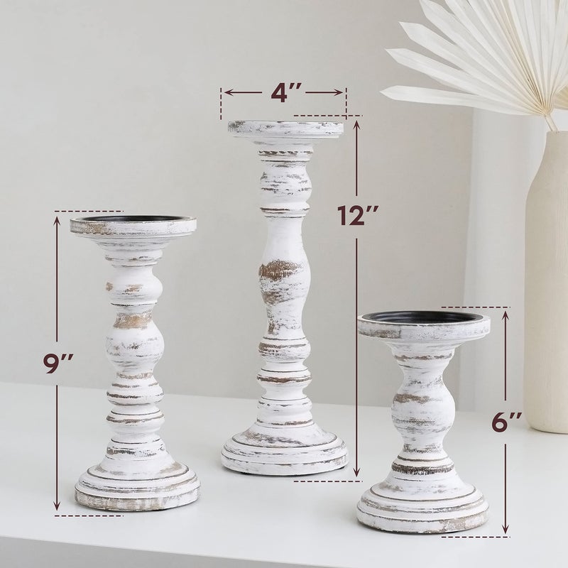 Luxe Designs Large Candle Holders for Pillar Candles - Rustic Farmhouse Style Home Decor - Perfect for Table Centerpieces, Coffee Table or Fireplace Mantel - 3 Piece Set - White - Image 3