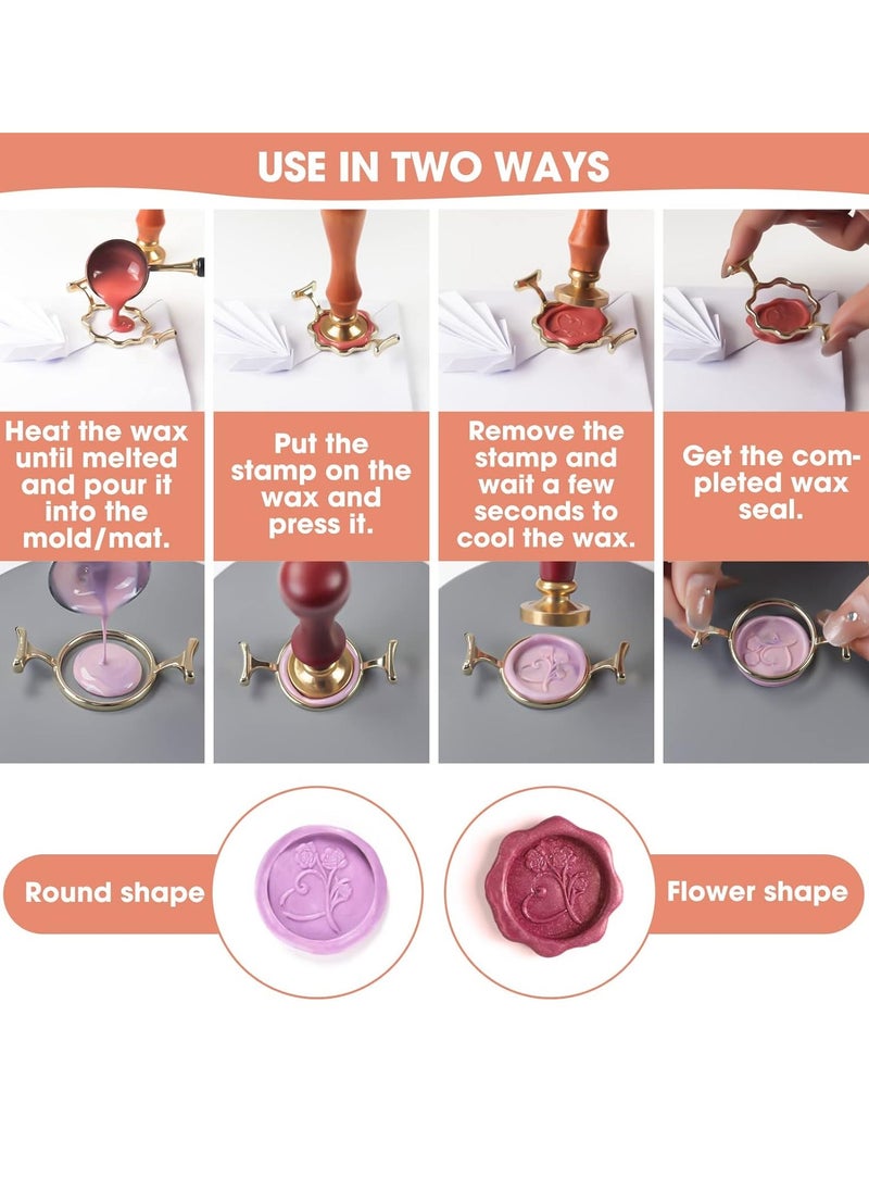 Bukela - Wax Seal Kit for 1 Inch Wax Seal Stamp, 2 Metal Wax Seal Molds with Round Flower Shape, Silicone Waxing Mat, Sealing Wax Kit for Gift Wrapping Wedding Invitations Envelopes Cards Wine Packaging - Image 1