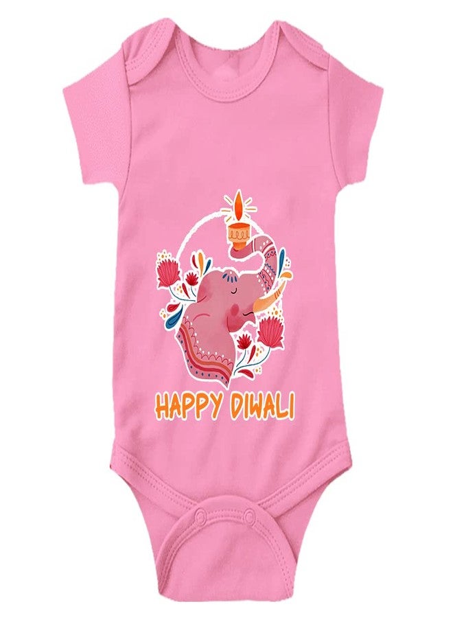 Mott2 Diwali Special Unisex Baby Romper - Happy Diwali9 (3-6 Months Pink) - Image 1