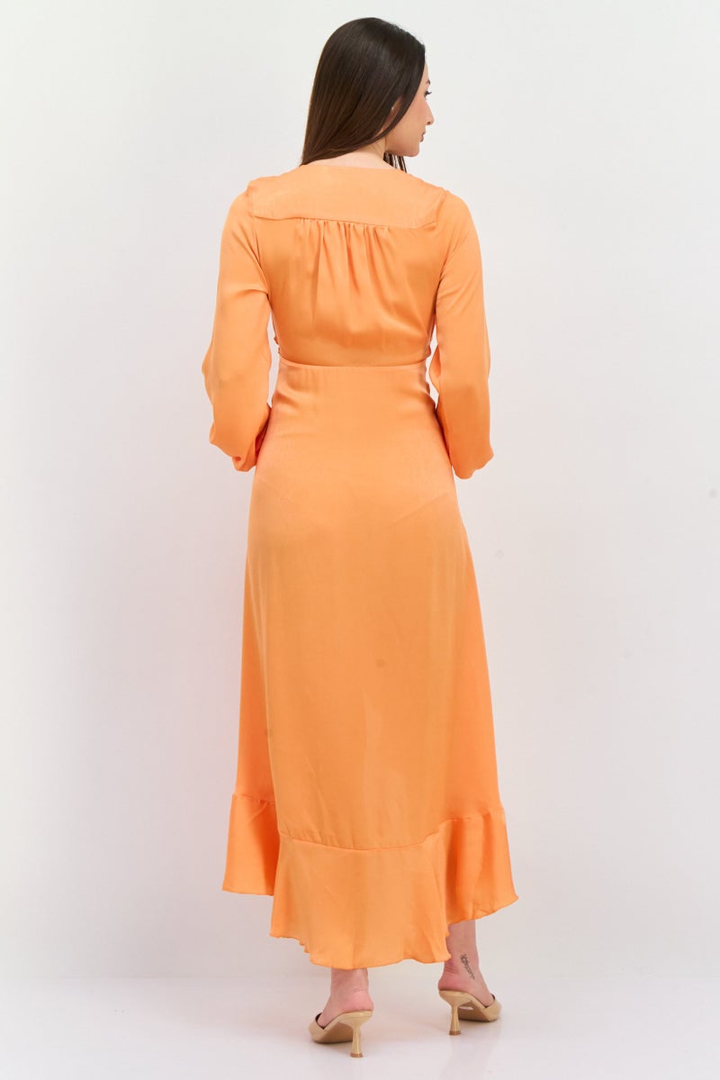 Flounce London Maternity Solid Wrap Dress, Orange - Image 4