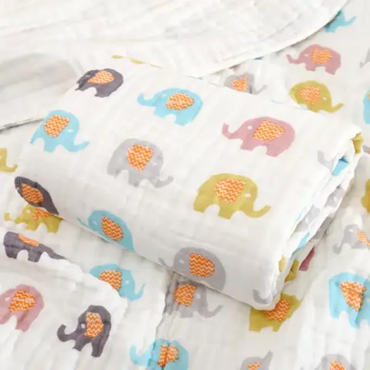 JUST GOODS Baby Blanket | Ultra-Soft & Warm | 100% Cotton | Lightweight & Breathable | Multi-Purpose Use | Machine Washable (Elephant Muslin Blanket) - Image 2