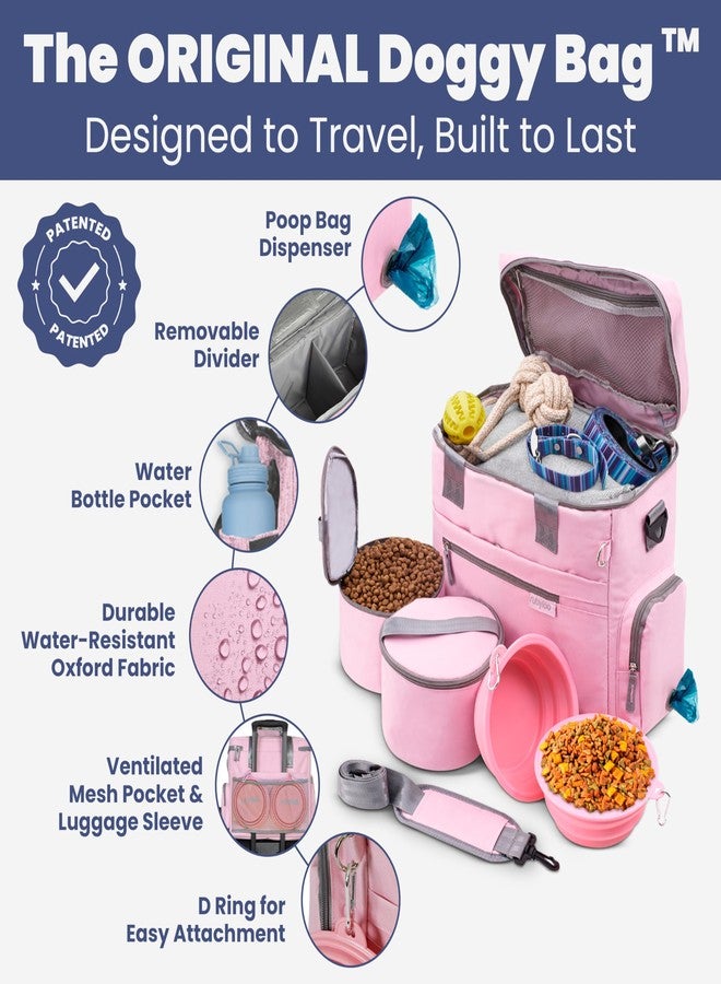 rubyloo The Original Doggy Bag™- Dog Travel Bag for Supplies - Ultimate Gift for Dog Moms & Dads, Doggy Lovers & Pet Owners for Christmas- Includes 2 BPA-Free Travel Bowls and 2 Food Containers: Lt. Pink - Image 2