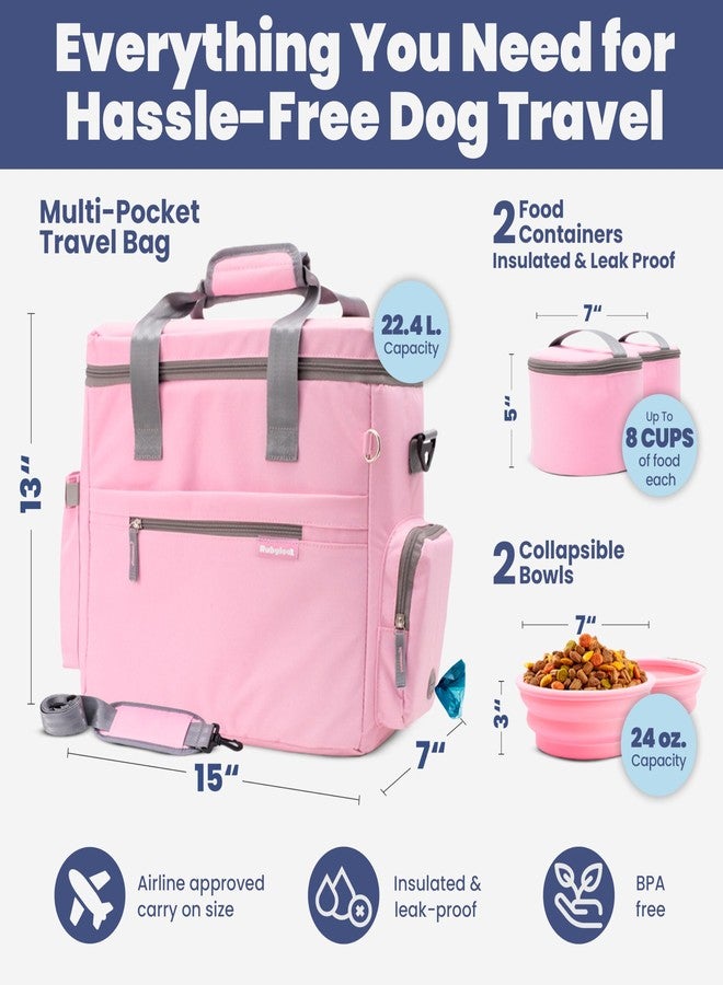 rubyloo The Original Doggy Bag™- Dog Travel Bag for Supplies - Ultimate Gift for Dog Moms & Dads, Doggy Lovers & Pet Owners for Christmas- Includes 2 BPA-Free Travel Bowls and 2 Food Containers: Lt. Pink - Image 3