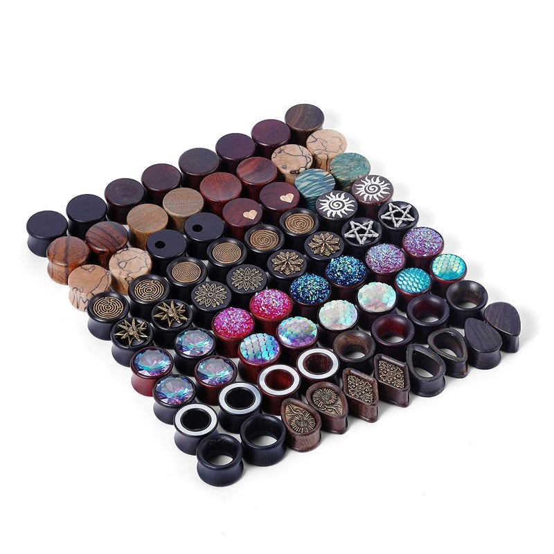 TBOSEN 20 PCS Stainless Steel | Wood Random Colors Ear Gauges Tunnels Plugs Body Piercing Lucky Bag 10 Pairs Total 2g-1 inch - Image 2