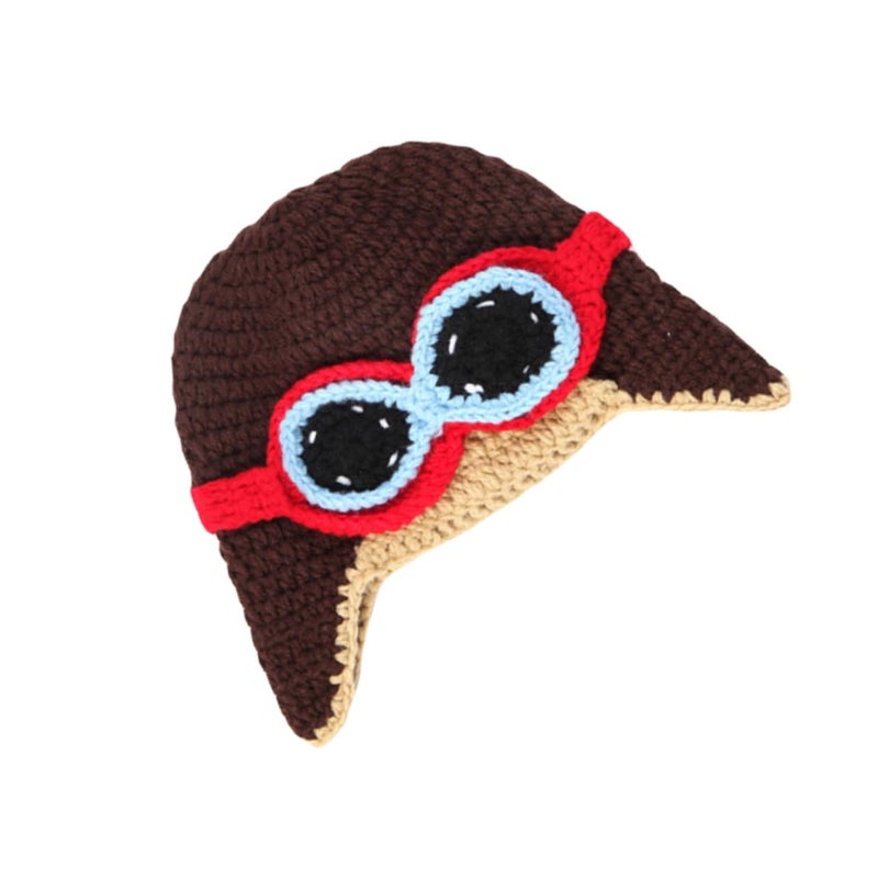 Hand Knitted Soft Warm Brown Flight Hat For Kids Outdoor Photos And Playtime - Image 2