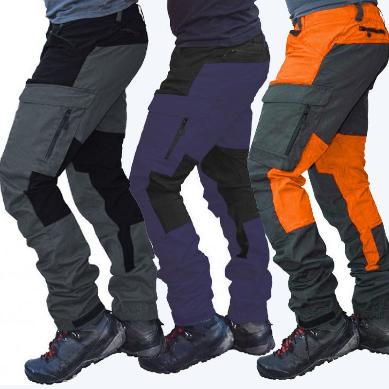 Supply Wish New Color Matching Motorcycle Overalls Slim Men'S Zipper Multi-Pocket Fashion Casual Pants - Image 2