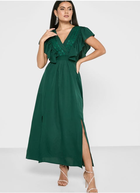Frilled Sleeve A-Line Dress