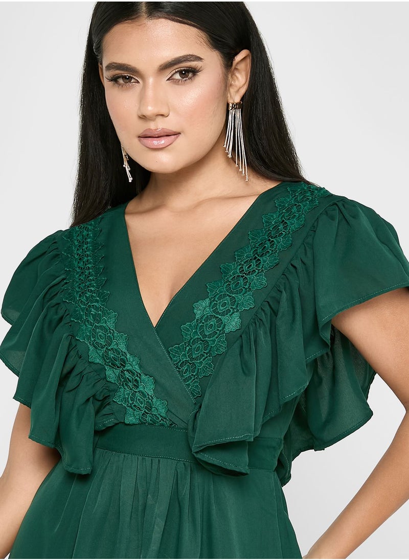 Frilled Sleeve A-Line Dress