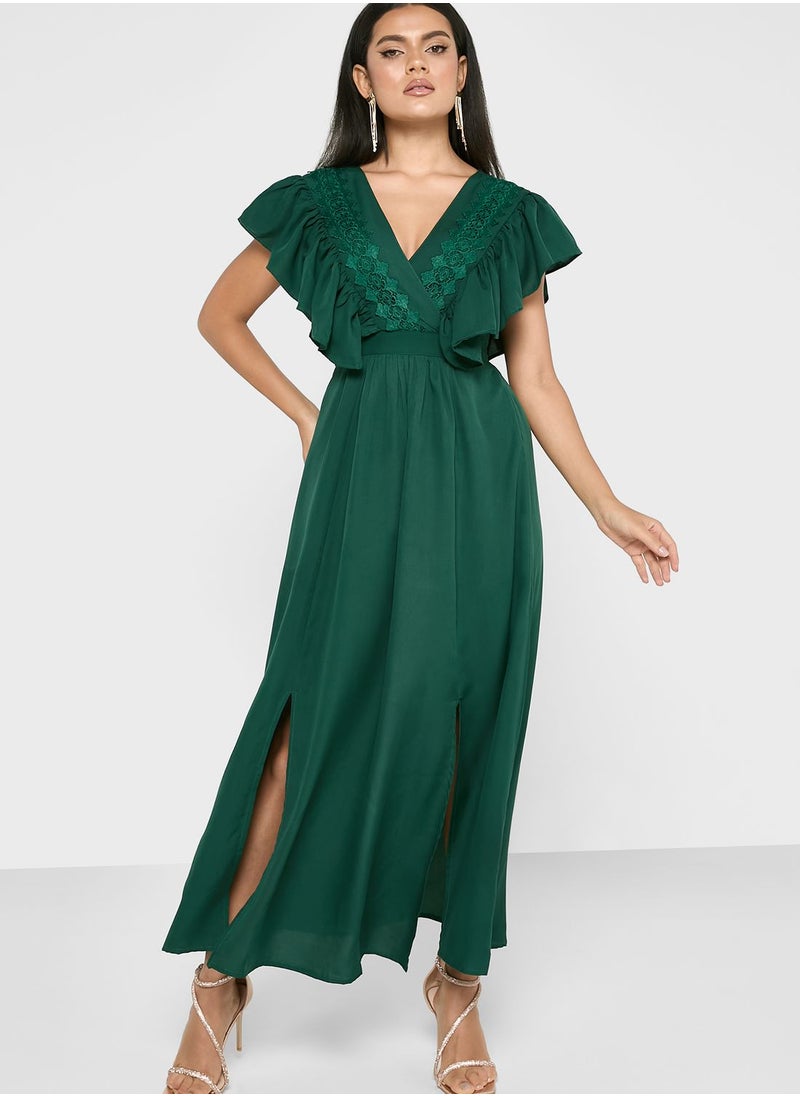 Frilled Sleeve A-Line Dress