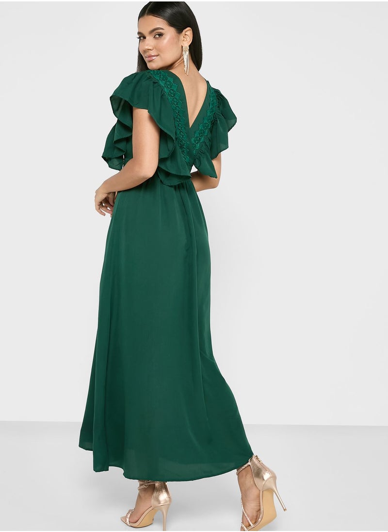Frilled Sleeve A-Line Dress