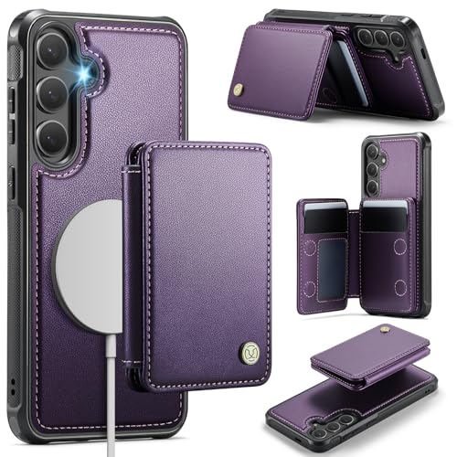 Usroom Compatible with Magsafe for Samsung Galaxy S25 Plus Wallet Case Magnetic Card Holder, RFID Blocking 2 in 1 Detachable Kickstand Shockproof Case for Women Men, Purple - Image 1