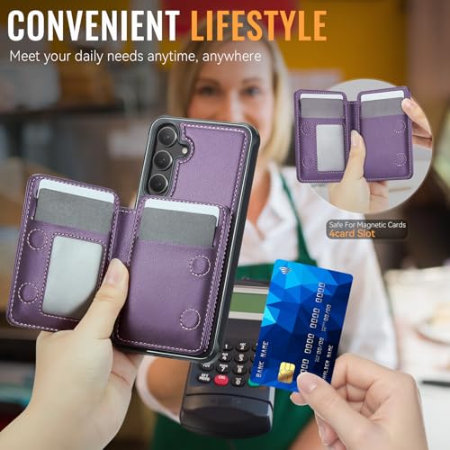Usroom Compatible with Magsafe for Samsung Galaxy S25 Plus Wallet Case Magnetic Card Holder, RFID Blocking 2 in 1 Detachable Kickstand Shockproof Case for Women Men, Purple - Image 4
