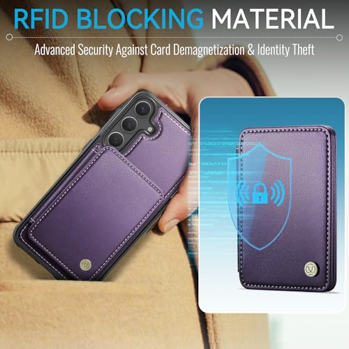 Usroom Compatible with Magsafe for Samsung Galaxy S25 Plus Wallet Case Magnetic Card Holder, RFID Blocking 2 in 1 Detachable Kickstand Shockproof Case for Women Men, Purple - Image 3