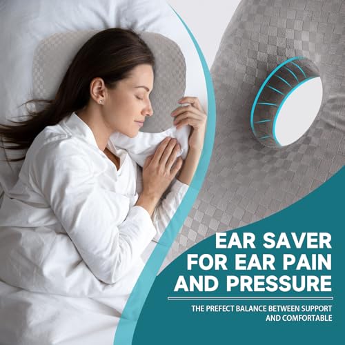 Wuronsa Ear Piercing Pillow with an Ear Hole, Cotton and Polyester Side Sleeping Pillow for CNH and Ear Pain Ear Inflammation Pressure Sores for Side Sleepers, Ear Guard Pillow (Light Grey) - Image 2
