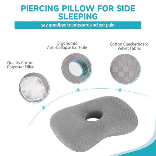 Wuronsa Ear Piercing Pillow with an Ear Hole, Cotton and Polyester Side Sleeping Pillow for CNH and Ear Pain Ear Inflammation Pressure Sores for Side Sleepers, Ear Guard Pillow (Light Grey) - Image 4