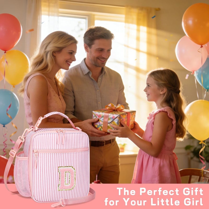 CLOUDWINGS Insulated Lunch Bag for Kids - Initial Cute Leak-Proof Lunch Box for Girls with Adjustable Strap, Back to School Gift (D-Pink) - Image 4