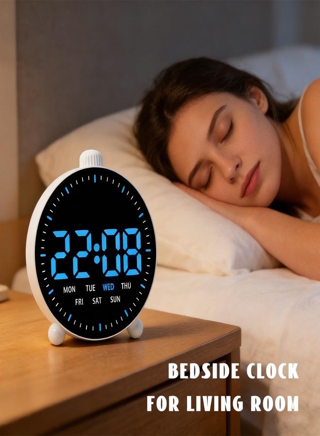 JUSTUP Digital Alarm Clock, Small Round Shaped Led Alarm Clock, Countdown Function & 2 Sets of Alarms, Loud Bell Digital Clock with Date Display, Bedside Clock for Living Room (Round) - Image 5
