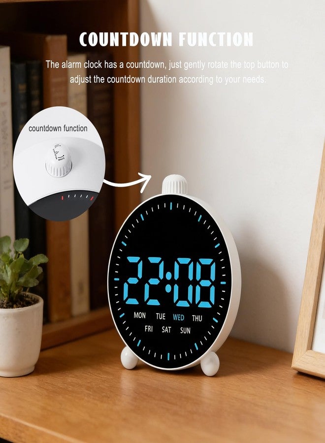 JUSTUP Digital Alarm Clock, Small Round Shaped Led Alarm Clock, Countdown Function & 2 Sets of Alarms, Loud Bell Digital Clock with Date Display, Bedside Clock for Living Room (Round) - Image 3