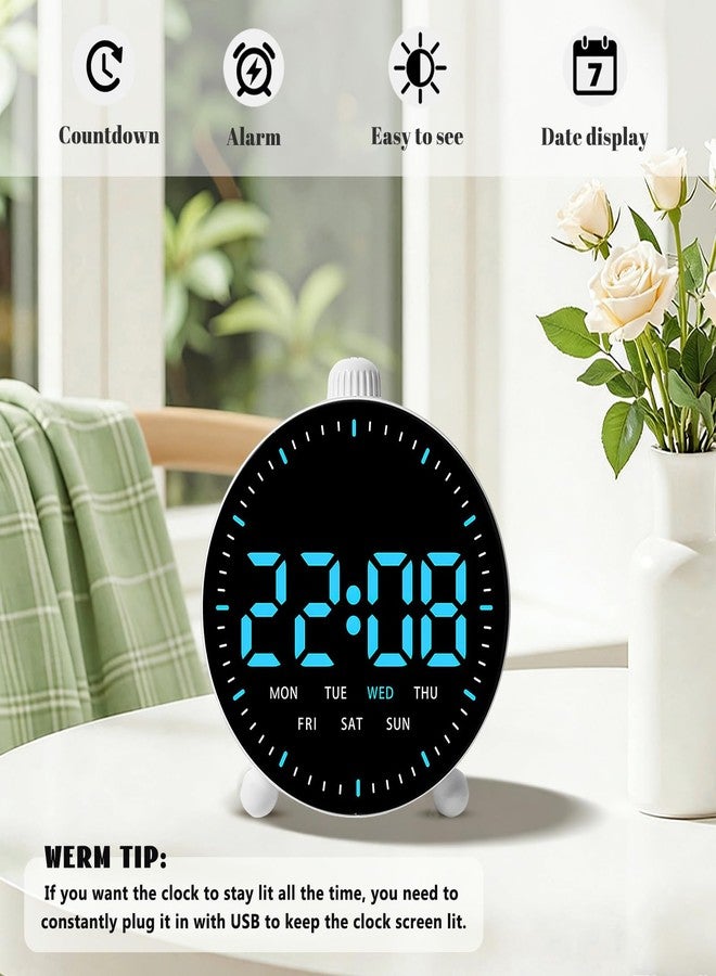 JUSTUP Digital Alarm Clock, Small Round Shaped Led Alarm Clock, Countdown Function & 2 Sets of Alarms, Loud Bell Digital Clock with Date Display, Bedside Clock for Living Room (Round) - Image 2