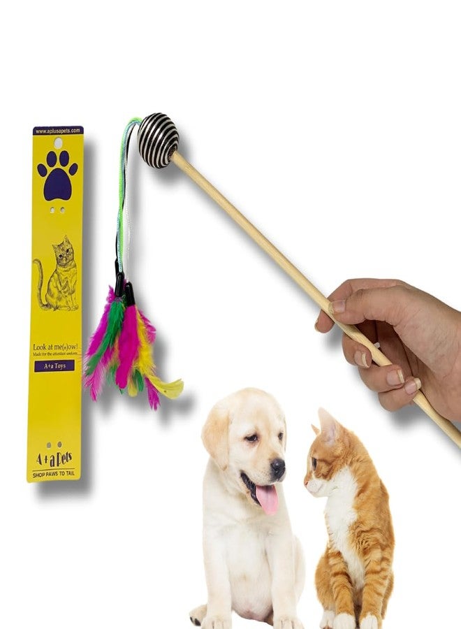 A+a Pets لعبة تفاعلية من A+a Pets على شكل عصا للقطط مع ريشة مستديرة للعب بها، مناسبة للقطط والجراء والحيوانات الصغيرة (أخضر داكن | أخضر فاتح | أزرق | أسود) - Image 1
