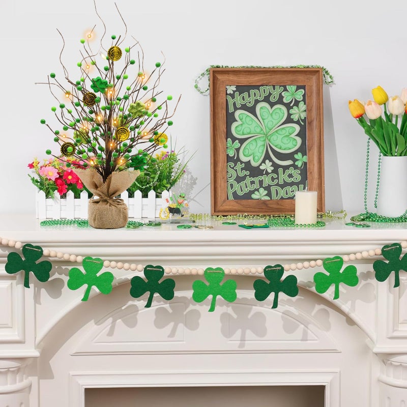 CRCZK St Patricks Day Artificial Tree Decorations St.Patricks Day Decorations St Patricks Day Tabletop Centerpieces 20" H Saint Patricks Day Lighted Tree with 20 LEDs, Shamrock&Gold Coins Irish Decor - Image 3