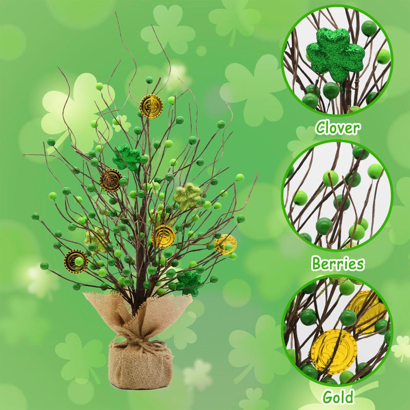 CRCZK St Patricks Day Artificial Tree Decorations St.Patricks Day Decorations St Patricks Day Tabletop Centerpieces 20" H Saint Patricks Day Lighted Tree with 20 LEDs, Shamrock&Gold Coins Irish Decor - Image 5