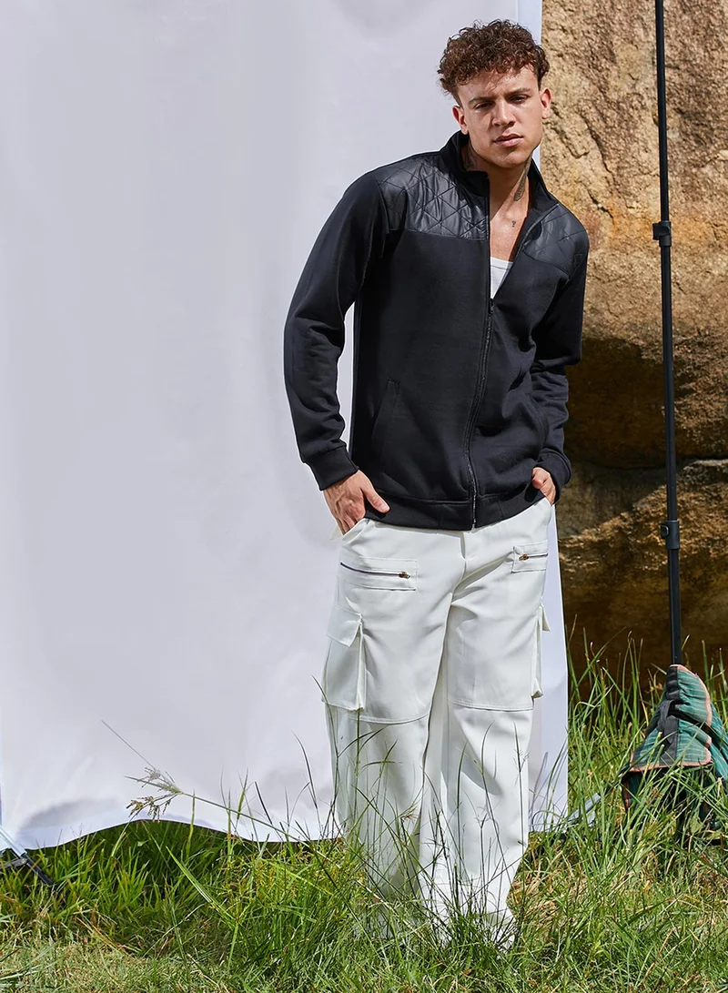 Campus Sutra Men's Black Zip-Front Jacket With Quilted Detail