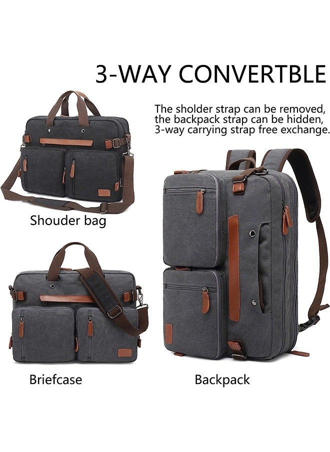 Hihonor 3 in 1 Laptop Backpack, 17.3 Inch Laptop Bag Messenger Bag Shoulder Bag for Men/Women, Water-Proof Briefcase Multi-functional Notebook Computer Bag for Travel Business, Canvas Grey  - Image 2
