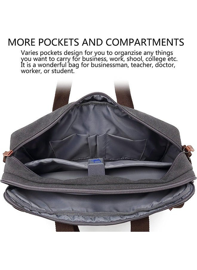 Hihonor 3 in 1 Laptop Backpack, 17.3 Inch Laptop Bag Messenger Bag Shoulder Bag for Men/Women, Water-Proof Briefcase Multi-functional Notebook Computer Bag for Travel Business, Canvas Grey  - Image 3