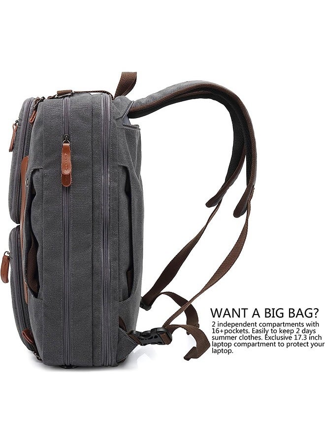 Hihonor - 3 in 1 Laptop Backpack, 17.3 Inch Laptop Bag Messenger Bag Shoulder Bag for Men/Women, Water-Proof Briefcase Multi-functional Notebook Computer Bag for Travel Business, Canvas Grey - Image 1