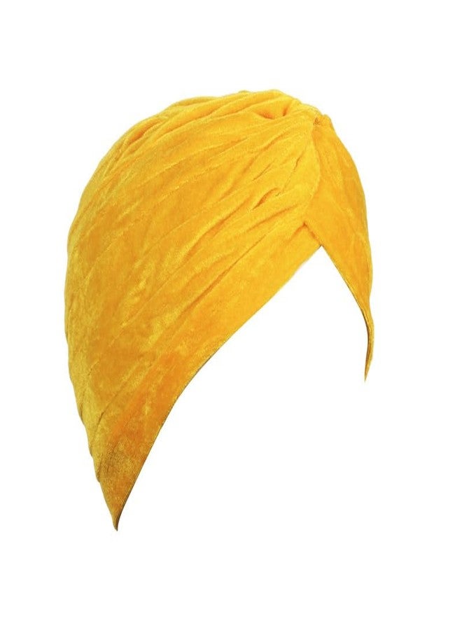 BISMAADH Women's Stretch Velvet Twist Pleasted Hair Wrap Turban Hat Cancer Chemo Beanie Cap Headwear Yellow - Image 1