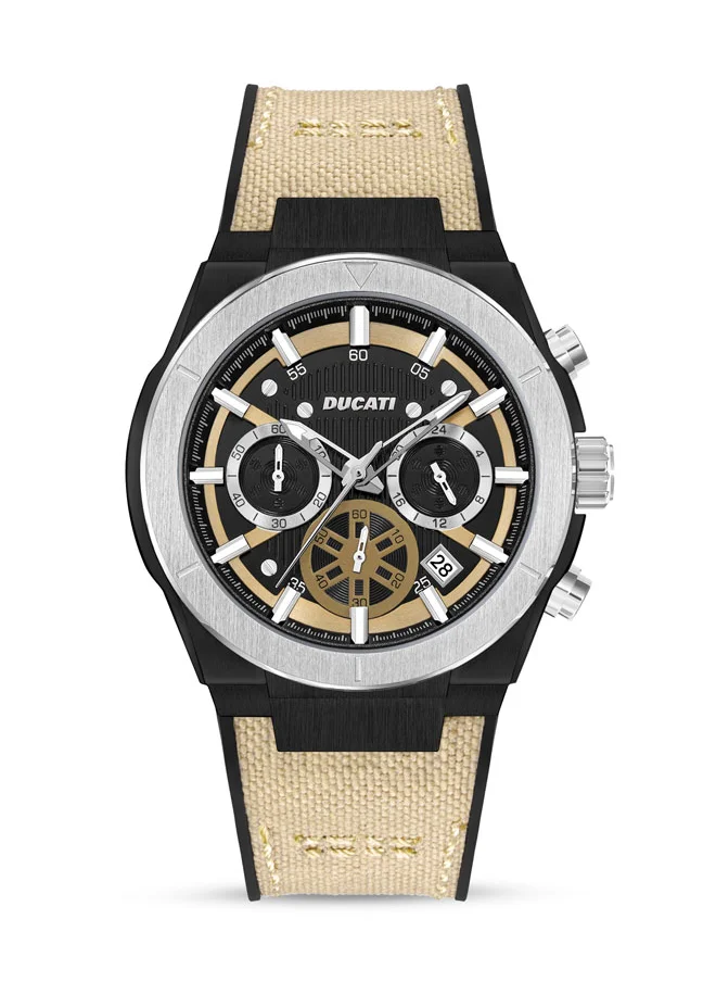 Ducati DT004 Men's 43.5mm Chronograph Watch with Beige Textured Dial, Contrast Accents & Genuine Leather Strap