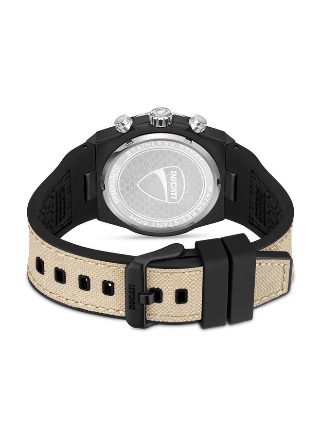 دوكاتي ساعة كرونوغراف رجالية  بقرص بيج منقوش، لمسات متباينة وسوار جلد طبيعي - Image 3